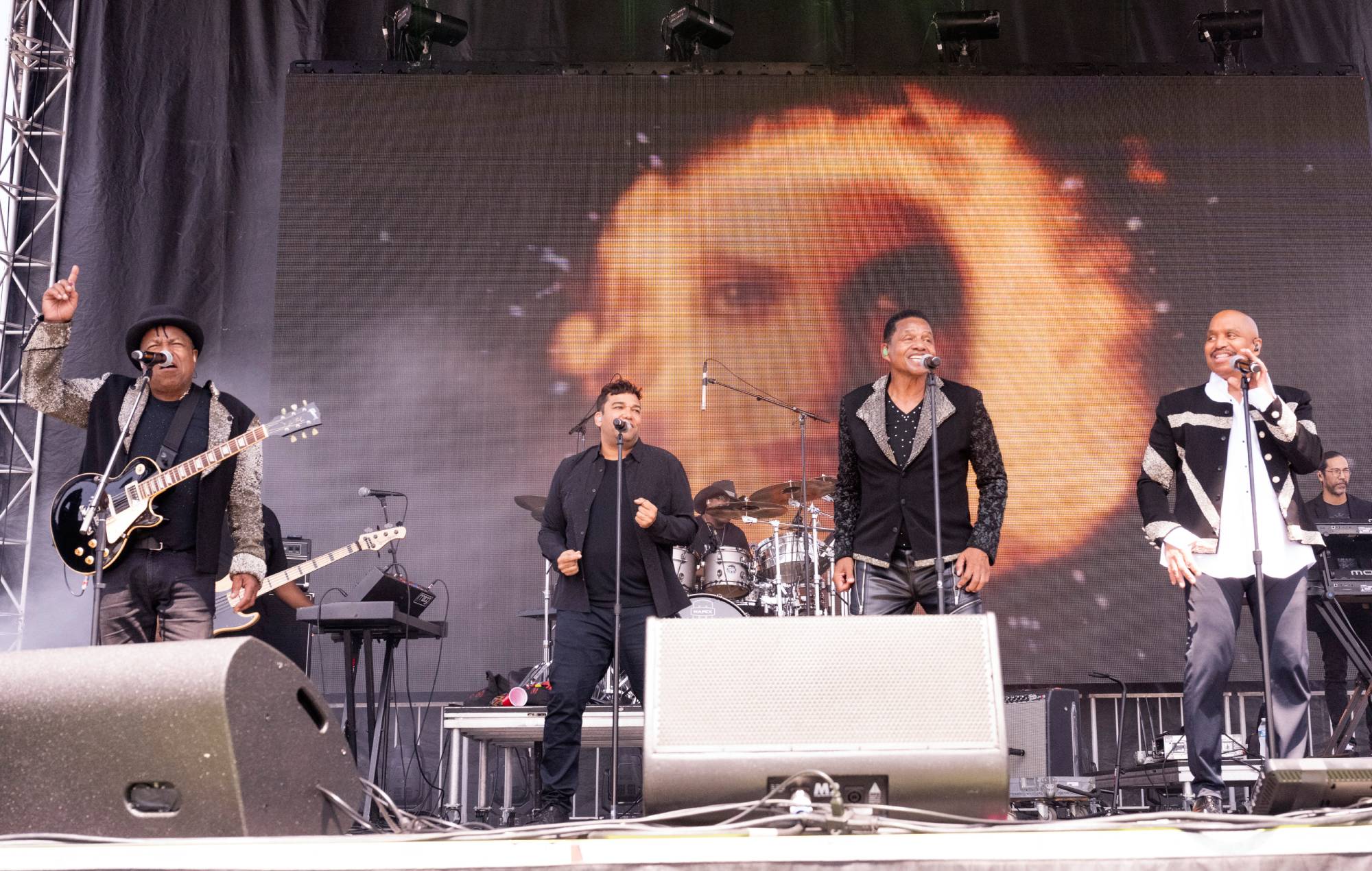 Tito Jackson, Taryll Jackson, Jackie Jackson and Marlon Jackson of The Jacksons at Hollywood Park Grounds on August 31, 2024 in Inglewood, California. (Photo by Scott Dudelson/Getty Images)
