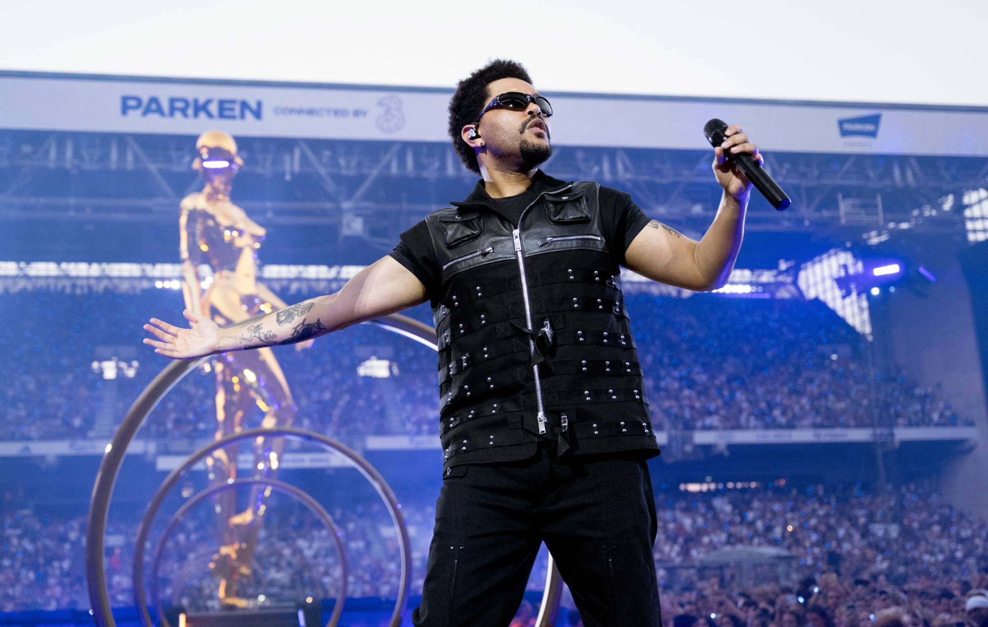 The Weeknd at Parken Stadium on June 20, 2026 in Copenhagen, Denmark. (Photo by Samir Hussein/Getty Images for Live Nation)