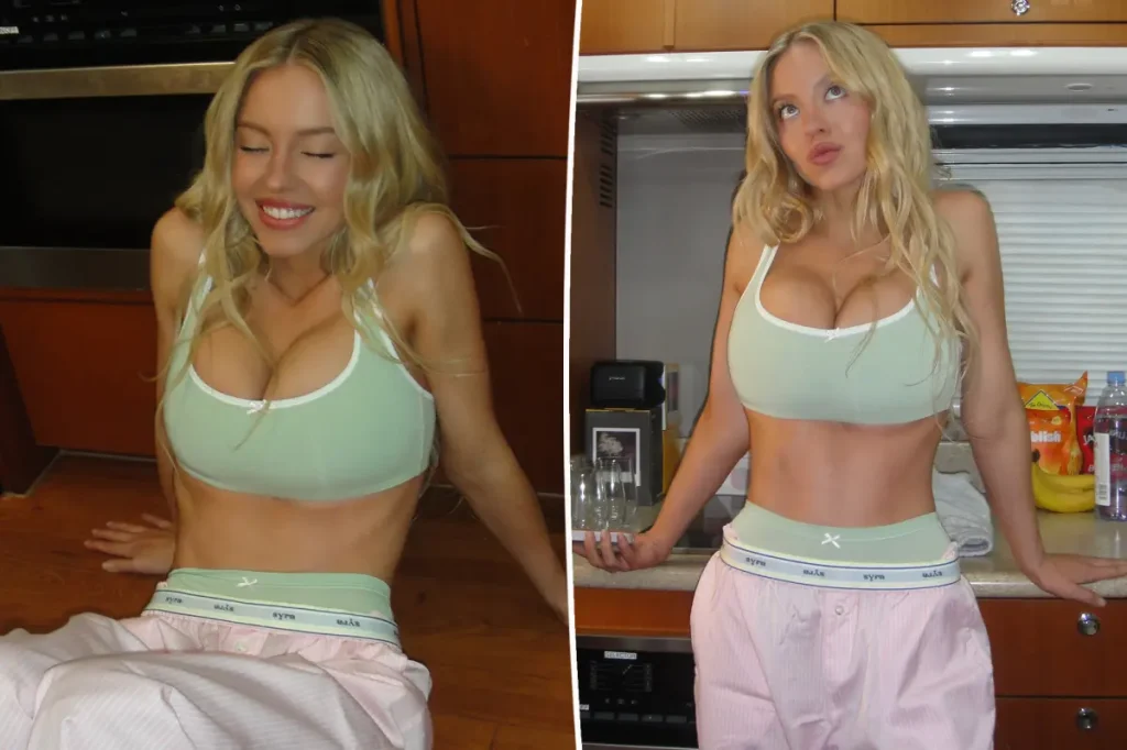 Sydney Sweeney divulga nova coleção de lingerie da Syrn com look ousado em verde