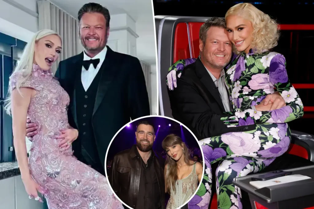 Fãs suspeitam que Gwen Stefani e Blake Shelton celebraram 5 anos de casamento no casamento de Taylor Swift e Travis Kelce
