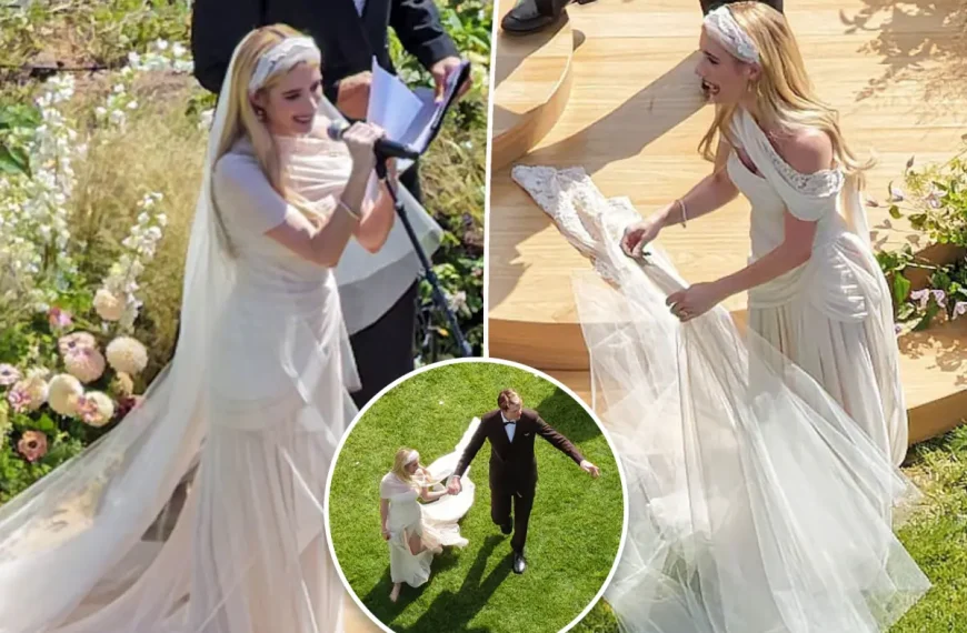 Emma Roberts se casa em Sun Valley com vestido Monique Lhuillier que levou 1.000 horas para ficar pronto