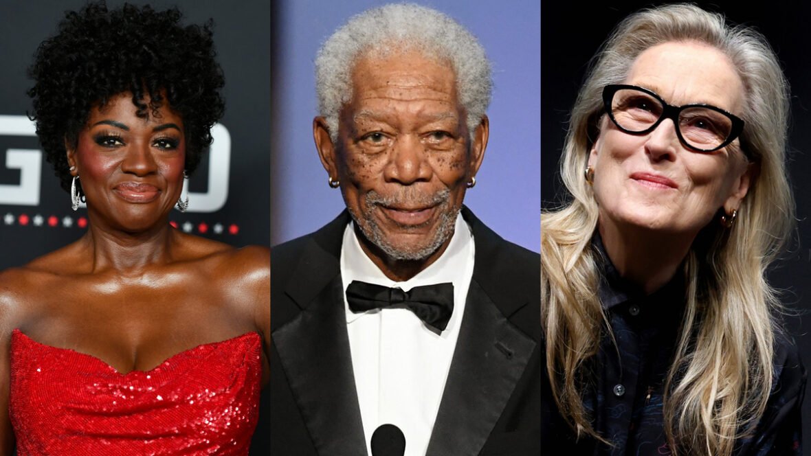 Imagem dividida de Viola Davis, Morgan Freeman e Meryl Streep