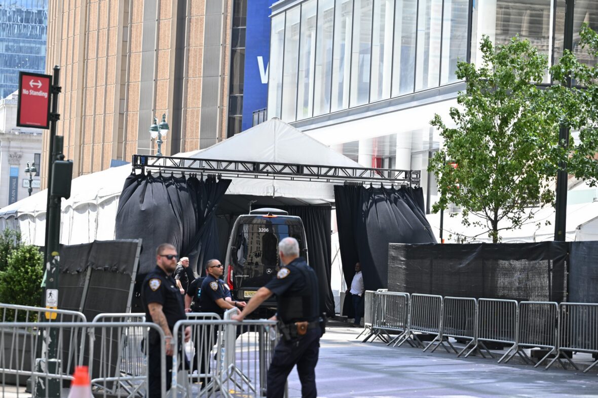 Uma vista do Madison Square Garden antes do casamento de Taylor Swift e Travis Kelce