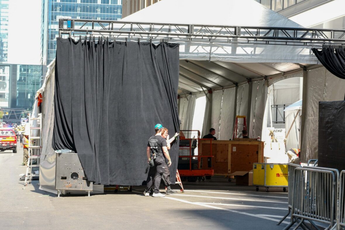 Uma vista do Madison Square Garden antes do casamento de Taylor Swift e Travis Kelce