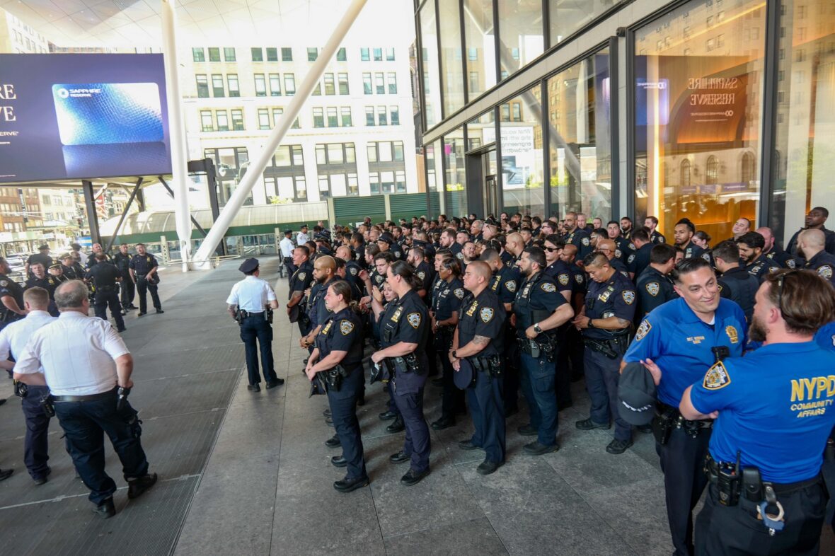 Uma vista do Madison Square Garden antes do casamento de Taylor Swift e Travis Kelce