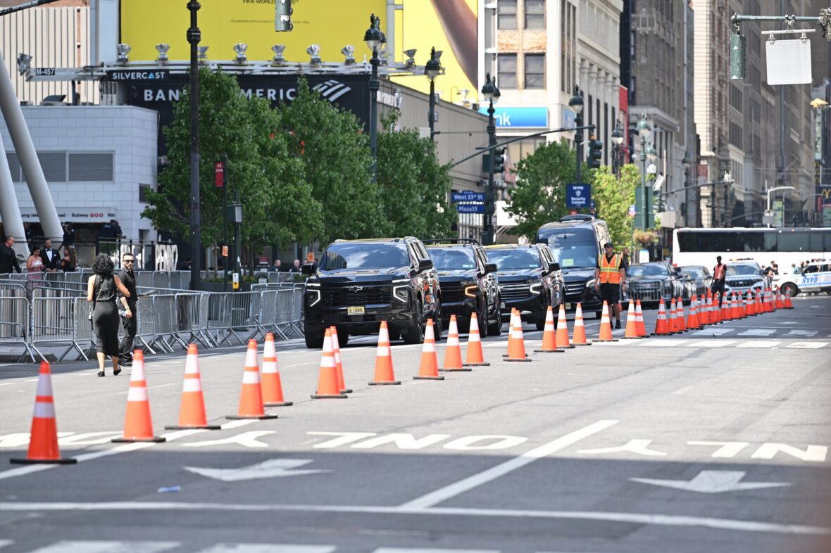 Uma vista do Madison Square Garden antes do casamento de Taylor Swift e Travis Kelce