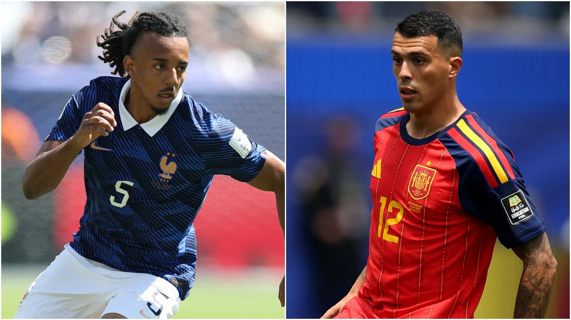 Jules Kounde (L) e Pedro Porro (R). (Al Bello e Luke Hales/Getty Images)
