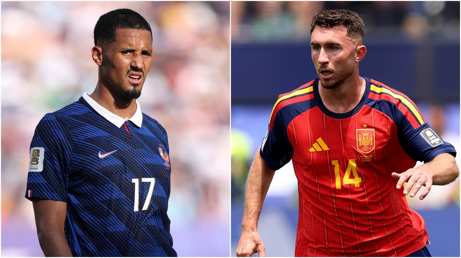 William Saliba e Aymeric Laporte. (Justin Setterfield e Carl Recine/Getty Images)