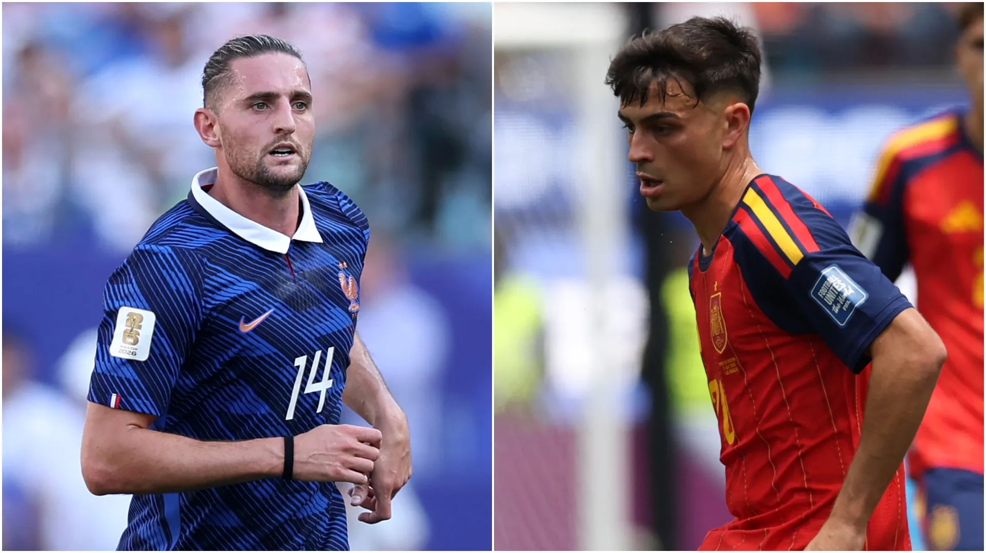 Adrien Rabiot (L) e Pedri (R). (Justin Setterfield, Michael Steele/Getty Images)