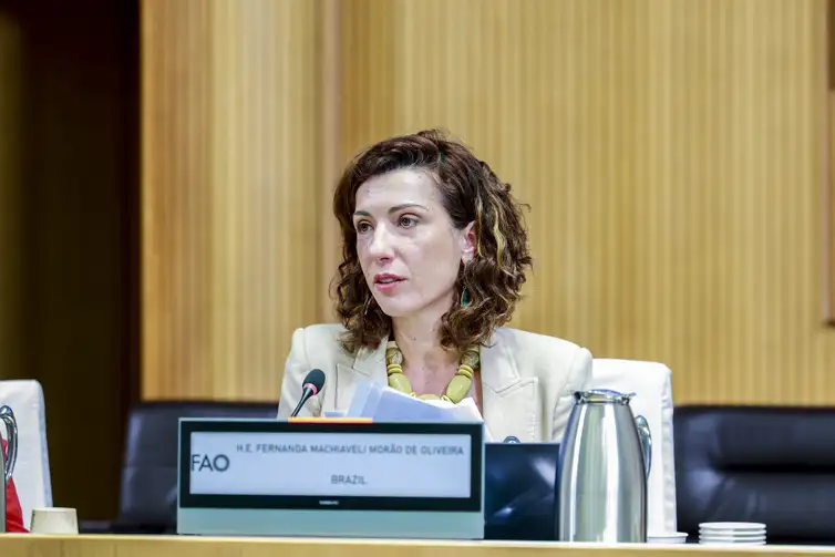 21 July 2026. Rome, Italy. Fernanda Machiaveli Morão De Oliveira, Minister for Agrarian Development and Family Agriculture, Federative Republic of Brazil,, speaks during the launch of The State of Food Security and Nutrition in the World (SOFI) 2026. FAO headquarters, (Red room).
Foto: ©️FAO/Giuseppe Carotenuto.