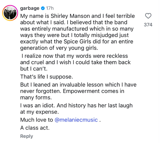 Shirley Manson, do Garbage, pede desculpas a Mel C por críticas às Spice Girls