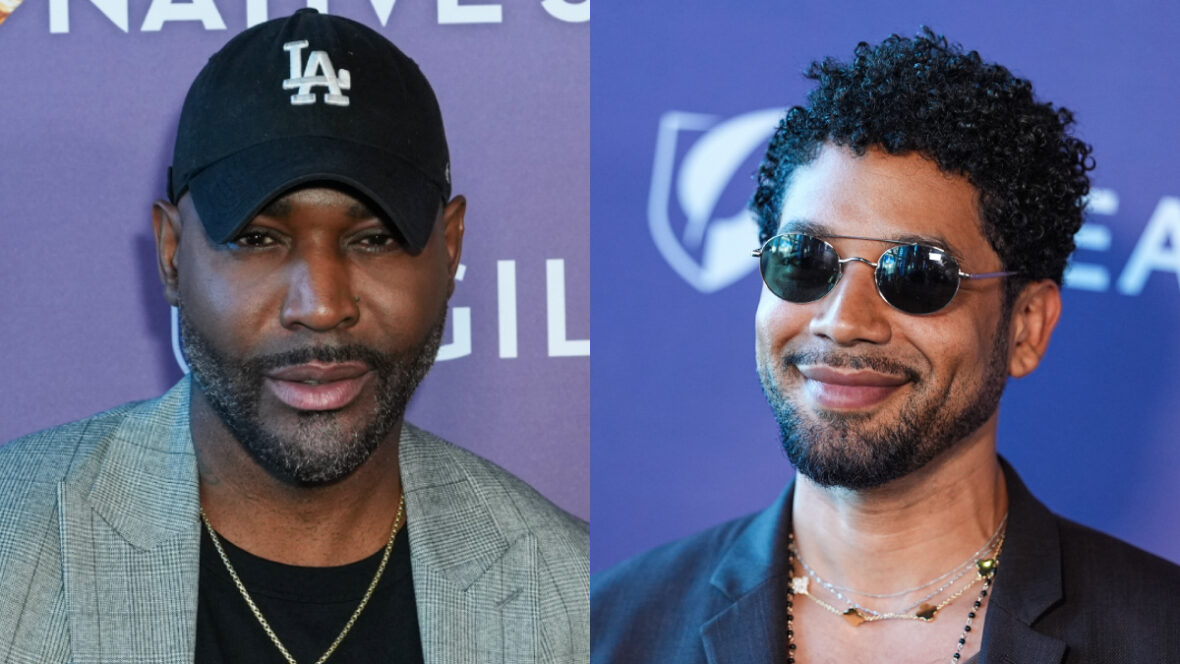 karamo-brown-jussie-smollett-beijando Foto composta de Karamo Brown Jussie Smollett no tapete vermelho