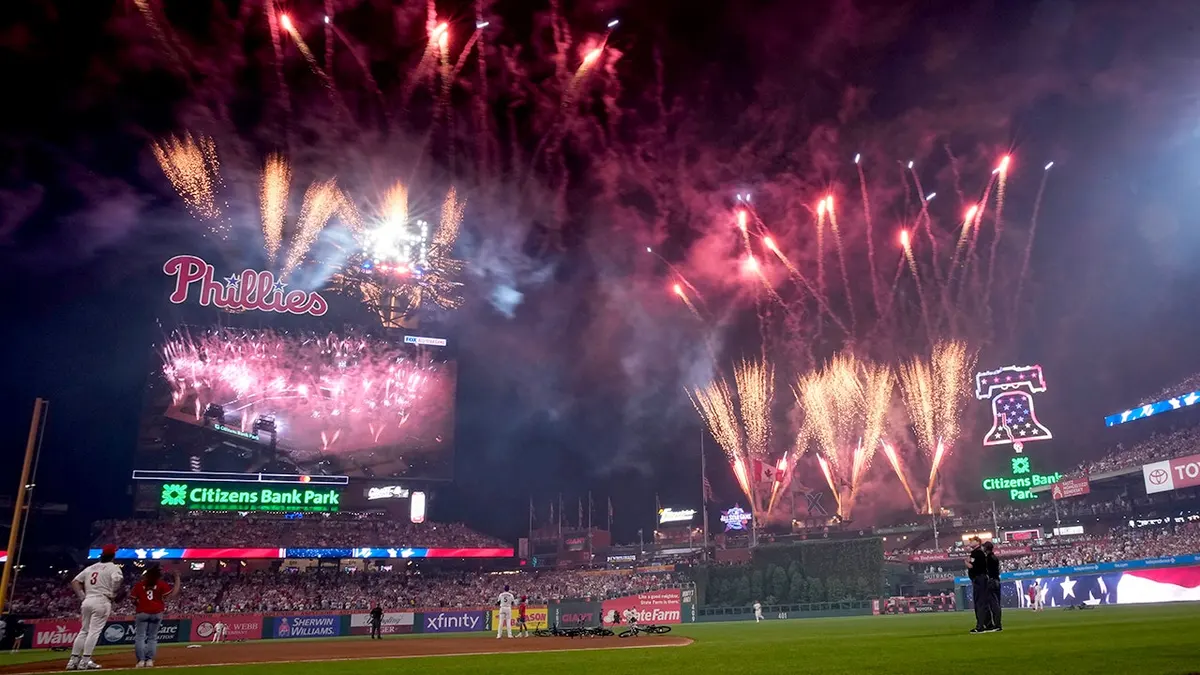 Fireworks explode over the MLB All-Star Game in Philadelphia.