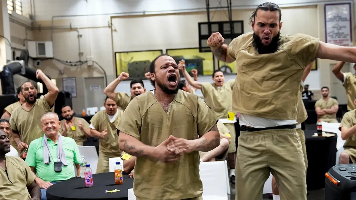 Rikers Island inmates watch the World Cup semifinal soccer match between England and Argentina