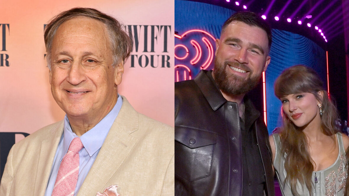 Adam Aron no tapete vermelho na estreia de Taylor Swift, Taylor Swift e Travis Kelce na premiação iHeartRadio