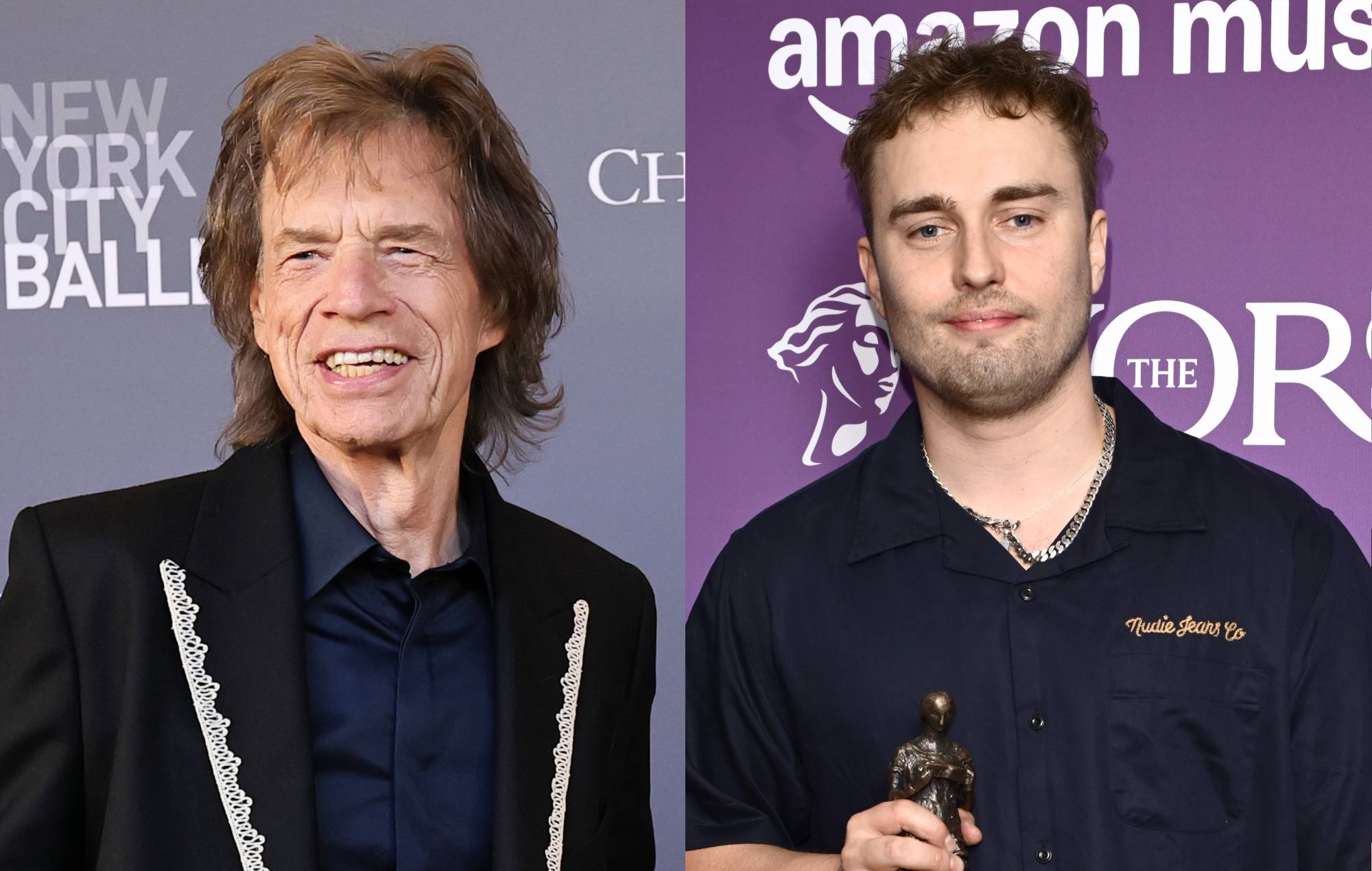 Mick Jagger and Sam Fender. CREDIT: Theo Wargo/Eamonn M. McCormack/Getty Images