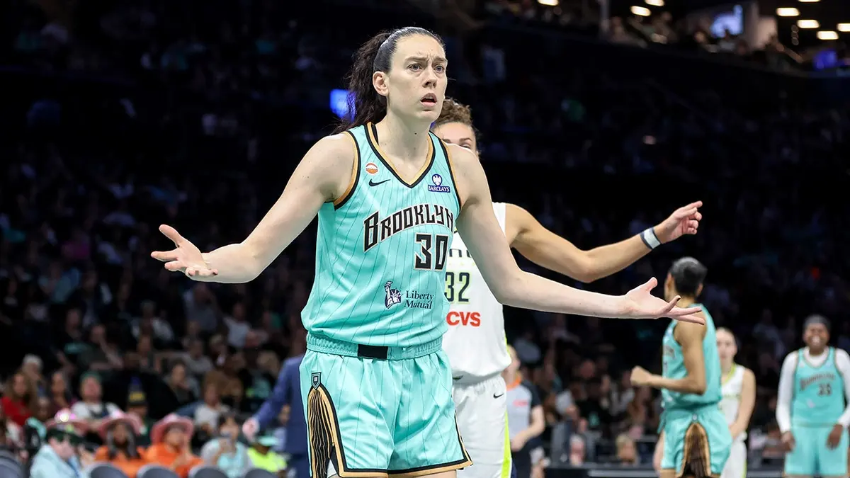 Breanna Stewart reacts during a game at Barclays Center.