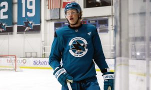 The tallest player ever selected in the NHL blew minds in his debut with the San Jose Sharks