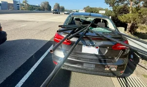 California driver survives after metal pipes pierce car in highway crash