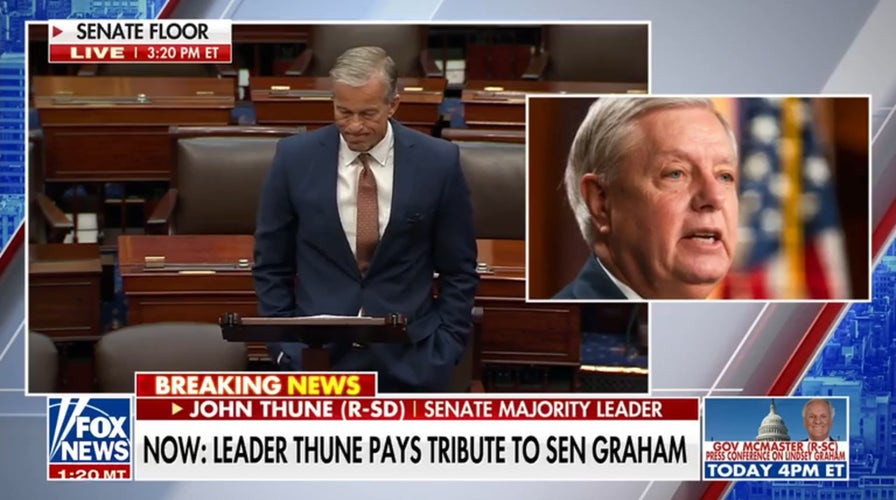 John Thune holds back tears while saying Lindsey Graham had just ‘changed his address’