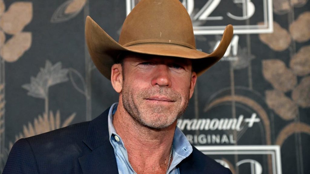 Taylor Sheridan standing at the 1923 Las Vegas premiere screening