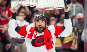 Hurricanes player William Carrier fills the Stanley Cup full of a Quebecois delicacy