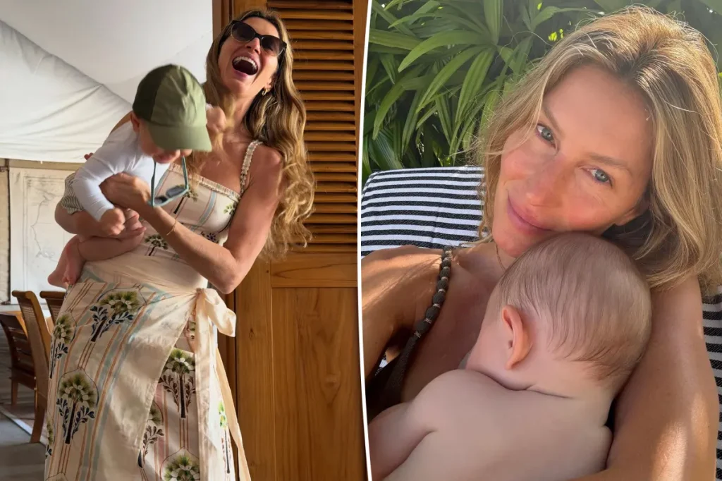 Gisele Bündchen publica foto rara do filho de 18 meses imitando treino da mãe: Que presente