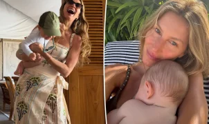 Gisele Bündchen publica foto rara do filho de 18 meses imitando treino da mãe: Que presente