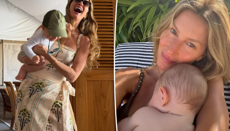 Gisele Bündchen publica foto rara do filho de 18 meses imitando treino da mãe: Que presente