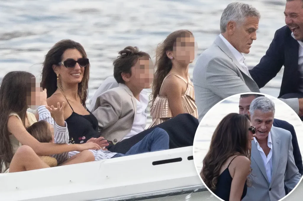 George e Amal Clooney levam os gêmeos Ella e Alexander a evento beneficente na Itália