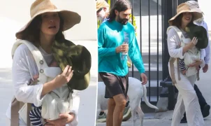 Elizabeth Olsen é vista com recém-nascido em passeio em Los Angeles