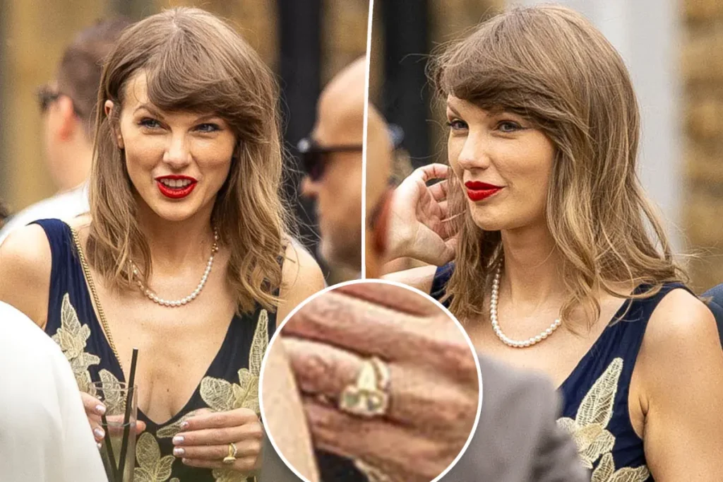 Taylor Swift exibe aliança de casamento em casamento de engenheiros de som na Inglaterra