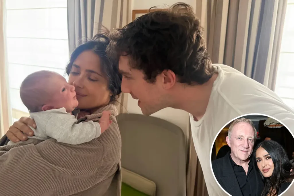 Salma Hayek celebra chegada do primeiro neto, filho do enteado François Pinault Jr.