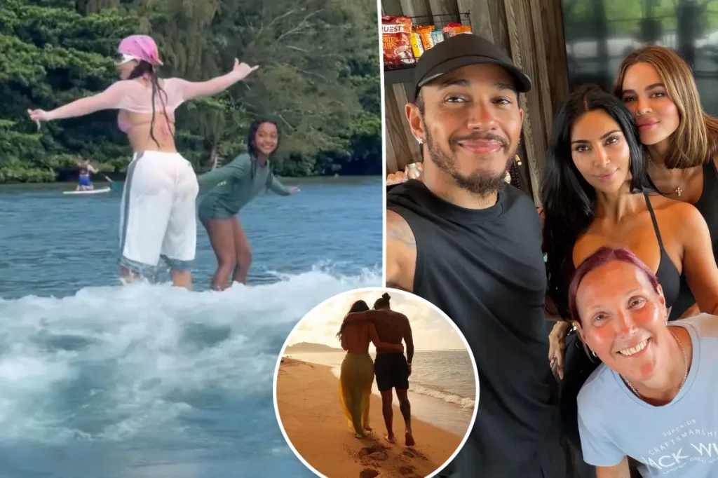 Kim Kardashian curte férias no Havaí com Lewis Hamilton e família em biquínis de grife