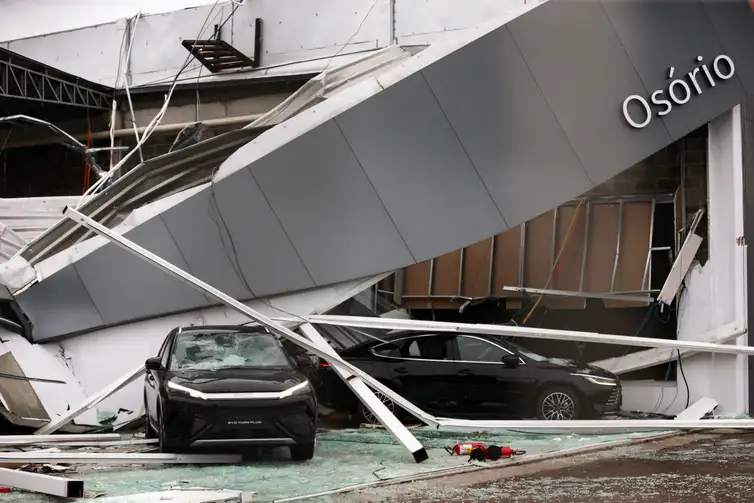 A demaged BYD car dealership following heavy rain in Osorio, Rio Grande do Sul state, Brazil, July 28, 2026.  REUTERS/Diego Vara