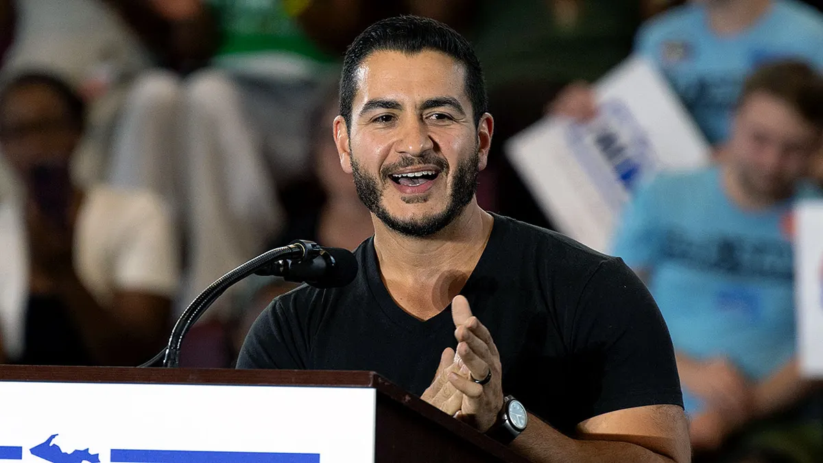 Abdul El-Sayed speaks at a unity rally.