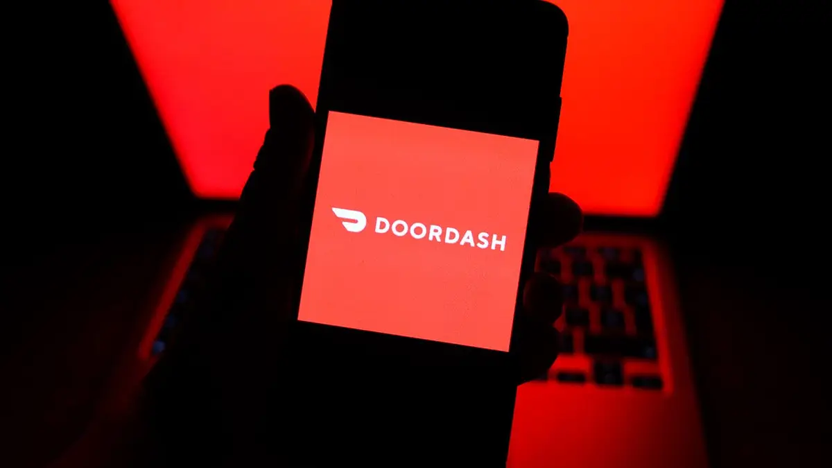 DoorDash logo displayed on a mobile phone screen.