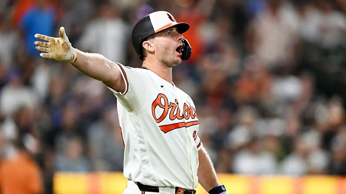Pete Alonso #25 reacts during a review in the seventh inning at Oriole Park.