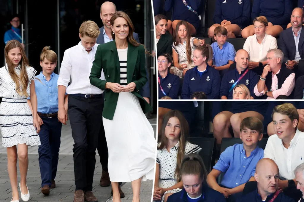 Príncipe William e Kate Middleton levam os três filhos a semifinais de netball nos Jogos da Commonwealth