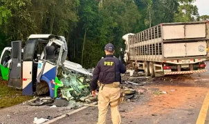 Colisão frontal entre micro-ônibus e carreta deixa 23 mortos na BR-373, no Paraná
