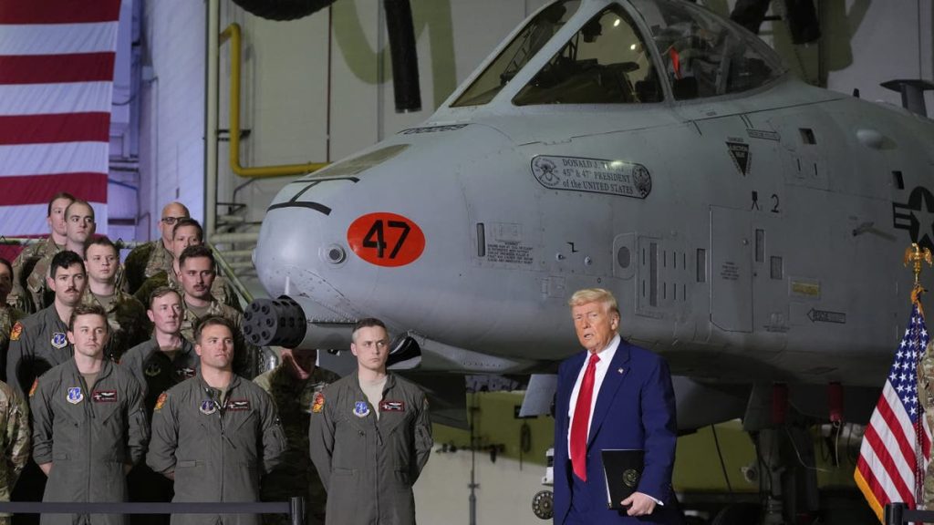 President Donald Trump arrives to speak to members of the Michigan National Guard at Selfridge Air National Guard Base, Tuesday, April 29, 2025, in Harrison Township, Mich. (AP Photo/Alex Brandon)