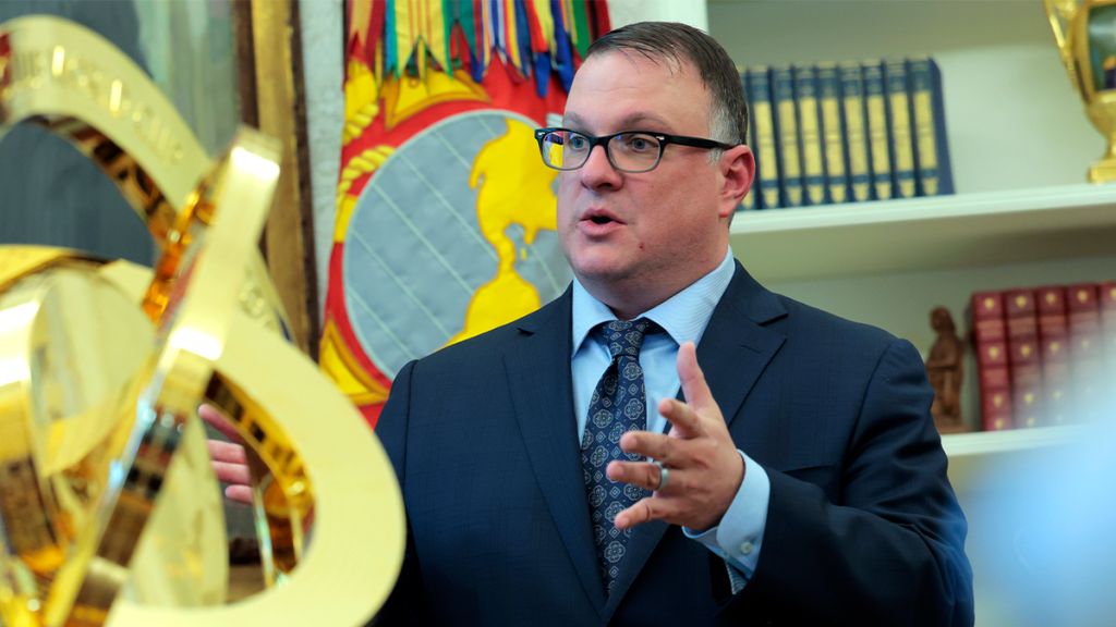Michigan House Speaker Matt Hall speaks during an event