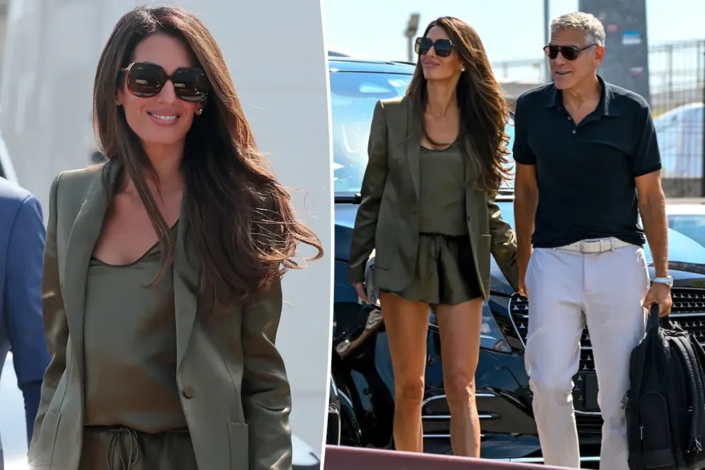 Amal Clooney rouba a cena na abertura do Festival de Veneza 2026 com conjunto curto de seda