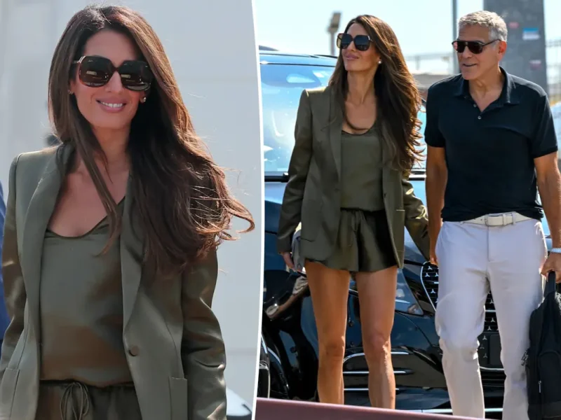 Amal Clooney rouba a cena na abertura do Festival de Veneza 2026 com conjunto curto de seda
