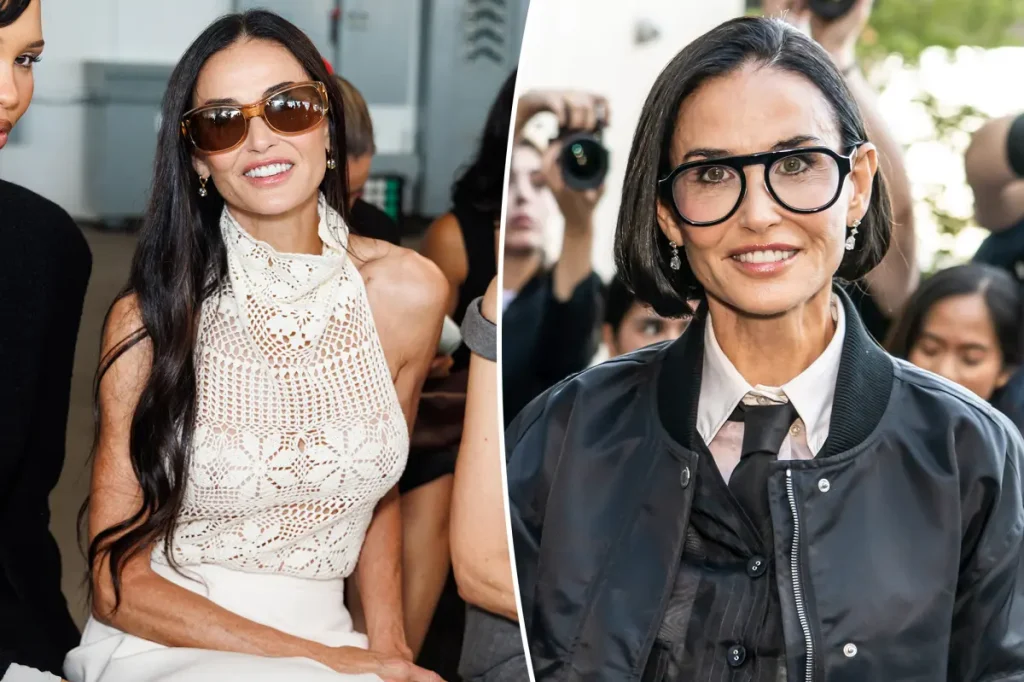 Demi Moore surge com corte curto durante a Semana de Moda de Nova York
