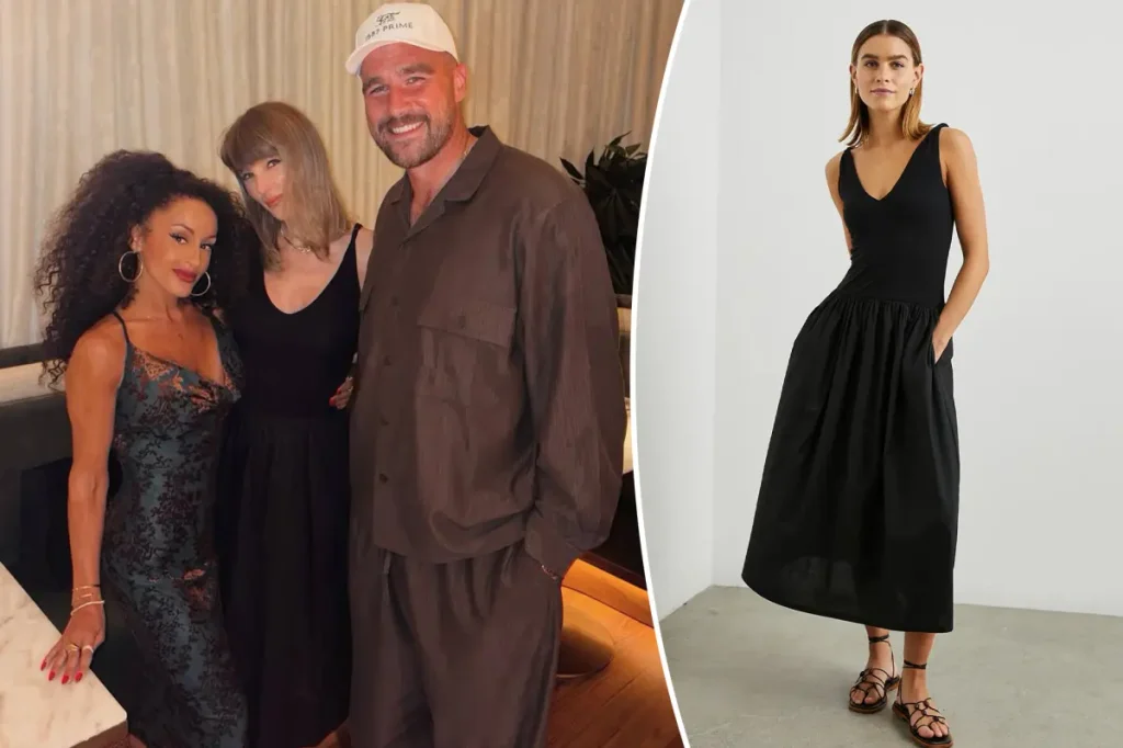 Taylor Swift usa vestido preto de menos de US$ 250 em jantar com Travis Kelce antes da estreia dos Chiefs