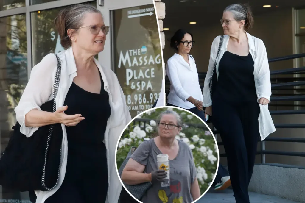 Bridget Fonda reaparece com silhueta mais magra em rara aparição pública