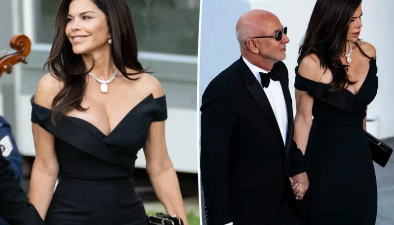 Lauren Sánchez Bezos usa vestido preto decotado em jantar de Estado e gera críticas nas redes