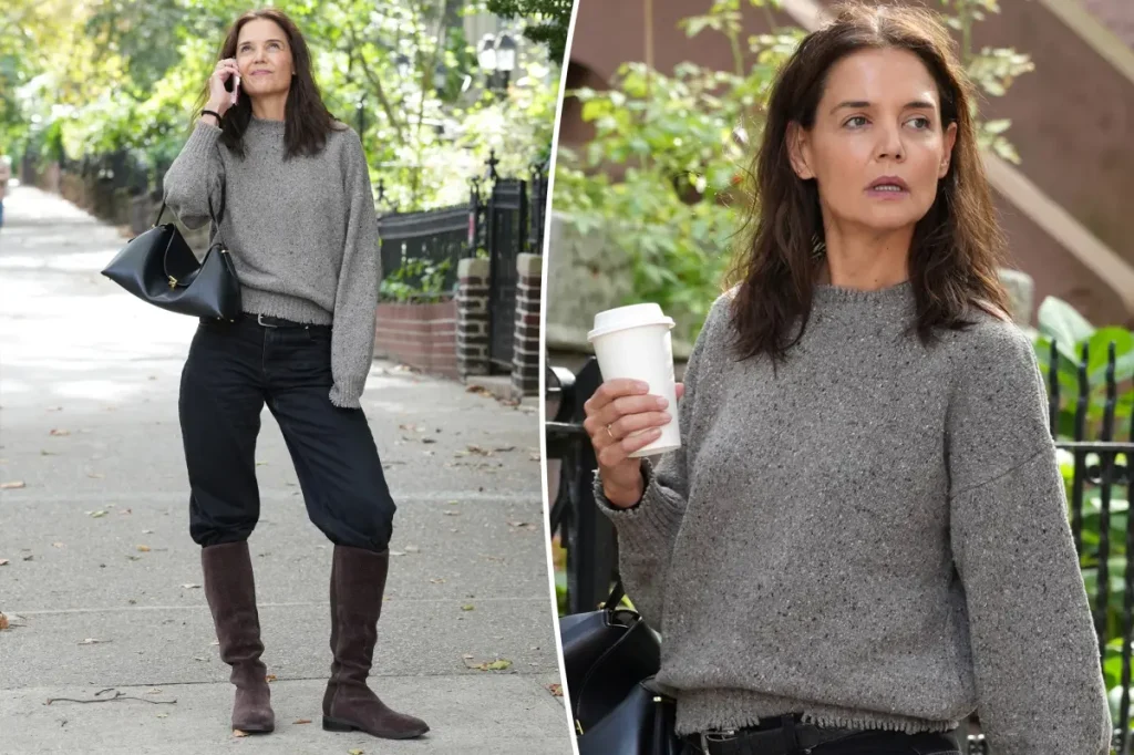 Katie Holmes usa botas Vivaia em Nova York; marca aposta em modelo impermeável