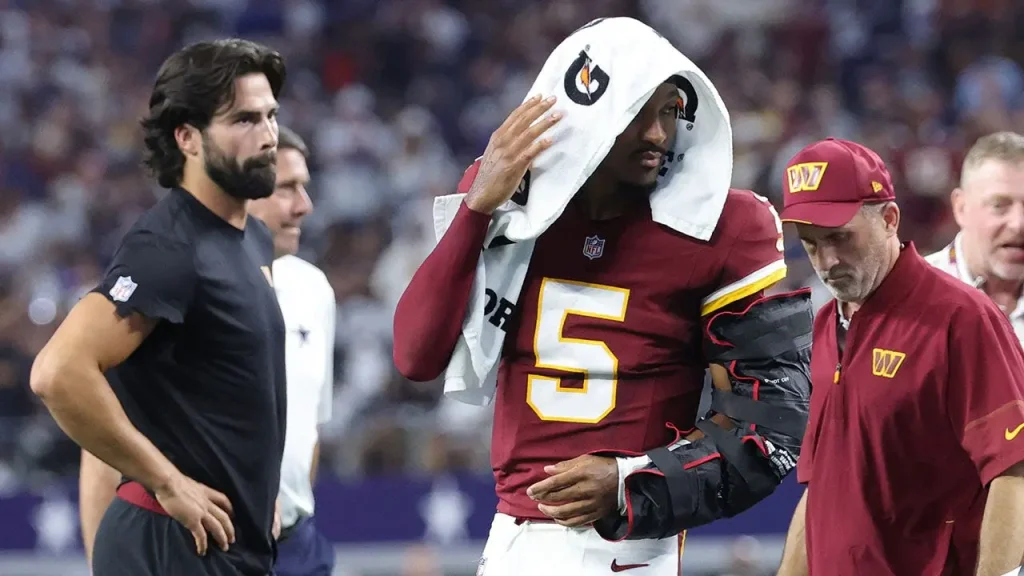 Commanders aguardam avaliação de especialistas sobre cotovelo de Jayden Daniels; Mariota assume contra Seahawks